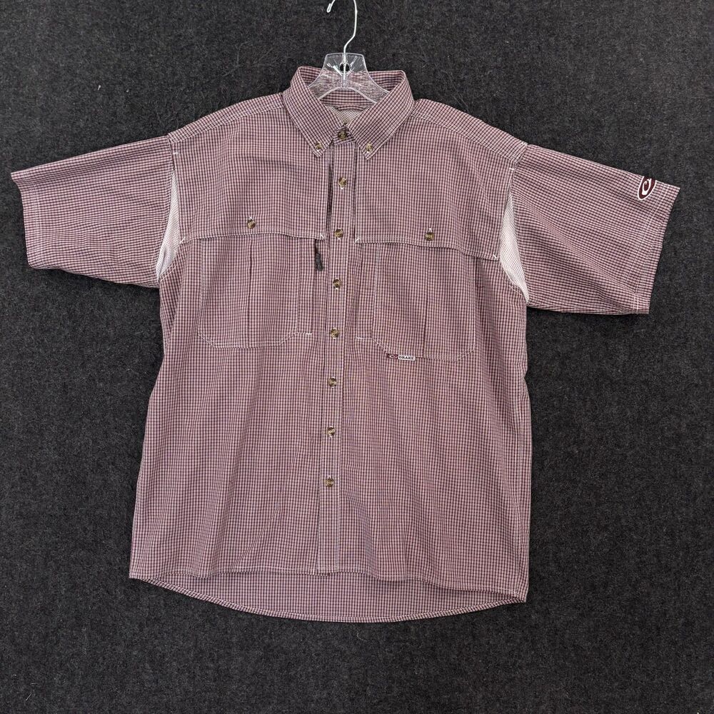 Drake Waterfowl Shirt Men's Medium Red White Check Vented Magnetic Pocket